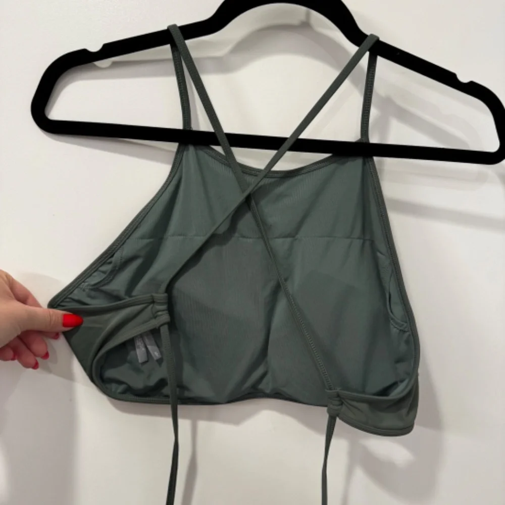 Aerie High Neck Crop Bikini Top – Olive Green, Crisscross Open Back, Women’s XL - Picture 7 of 10
